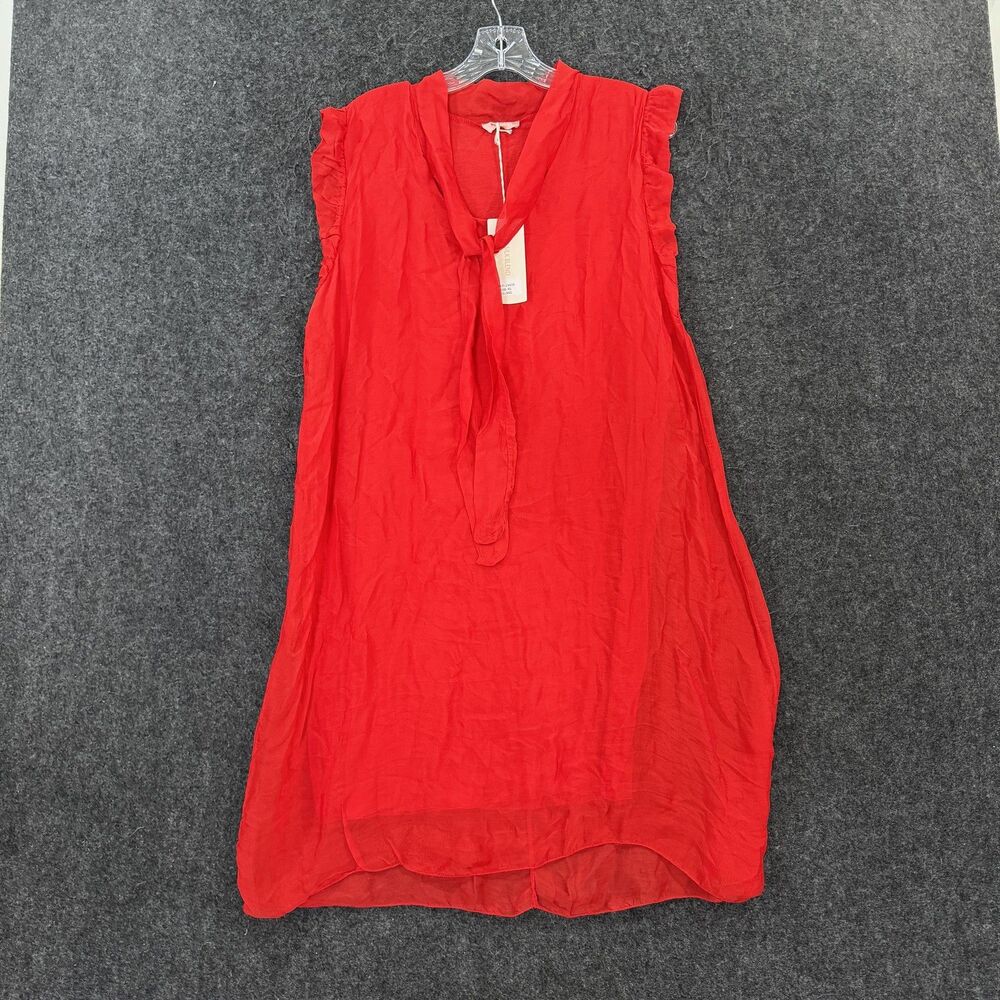 Bellambra Dress Women's XL Red Silk Blend Ruffle Shift Front Tie Light Italy